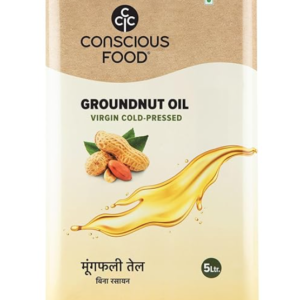 Conscious Food Natural Cold Pressed Groundnut Oil | 5 Litre | Natural Wood Pressed Oil | Cooking Oil | Peanut Oil | Mungfali tel